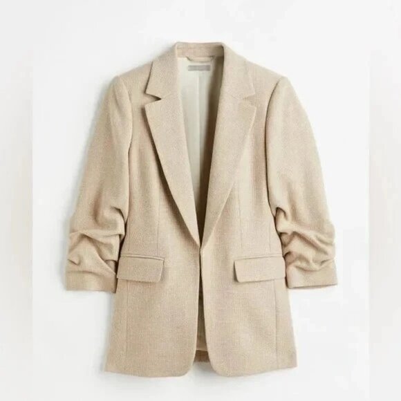 H&M Scrunch Sleeve Blazer Suit Jacket & Bebe Button Up Shirt Top Bundle Medium - Picture 1 of 4